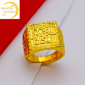 Original 24k Saudi Gold Nasasangla Gold Ring Mens Thickened Fat Choi Fook Mens Ring Adjustable Size