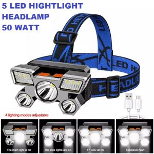 SENTER KEPALA MINI 5 LED 50W + 10W / HEADLAMP USB CHARGEABLE - CTShop