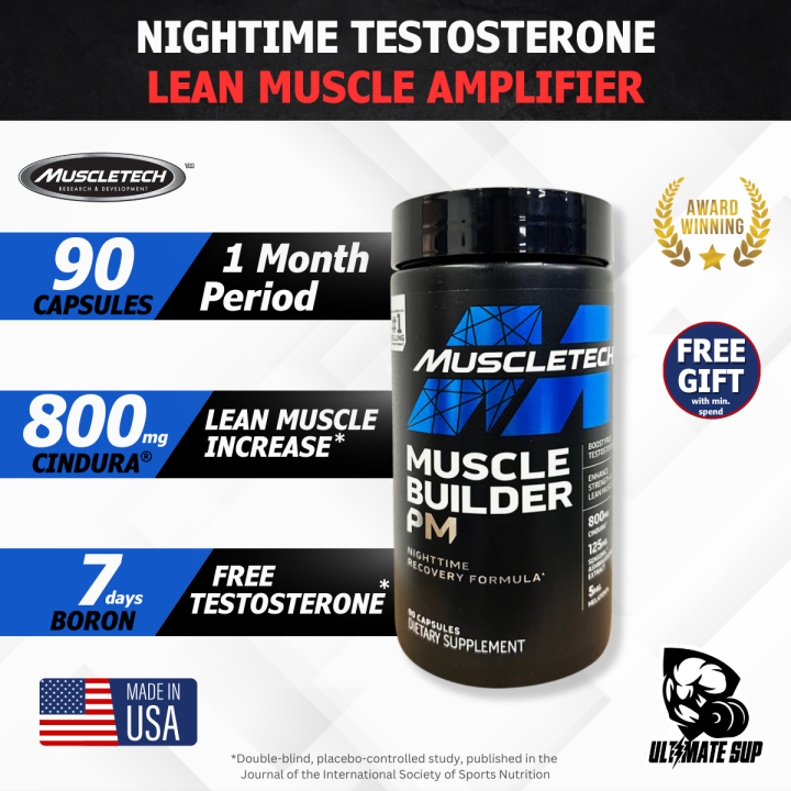 MuscleTech, Muscle Builder PM – Nighttime Testos terone & Lean Muscle Amplifier, Enhanced Recovery Blend, 90 Caps
