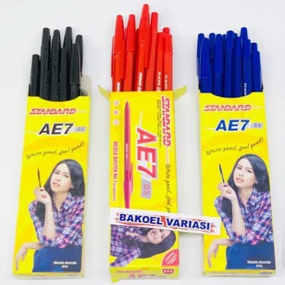 (1pack) Pulpen Standard AE7 Bulpen Bolpoint Hitammerahbiru ORI