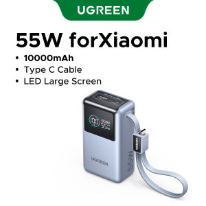 UGREEN 10000mAh 55W Built-in C Cable PowerBank 45W PD PPS 5A Two-Way Fast Charger 21700 Battery for Laptop & phone