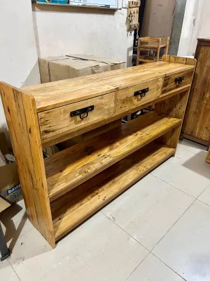 Solid Wood 3 Drawer Kitchen Buffet Table/ Multifunctional Kitchen Storage Cabinet