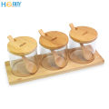 Bộ 3 hũ thủy tinh nắp gỗ đựng gia vị có nắp muỗng Hobby Home Decor VTD. 