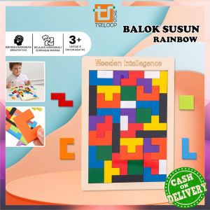 OFM-M334 Puzzle Wooden Intellegence Mainan Kayu Anak / Tetris Block Mainan Edukasi Anak / Puzzle Kayu Balok Susun Rainbow Anak / Russian Block Toys Kids Import