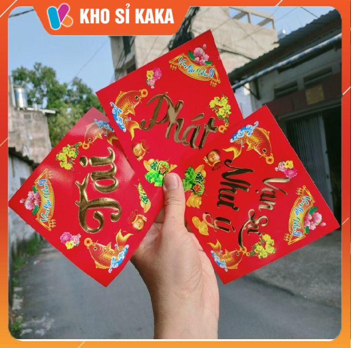 Set 10 Tem Tết Decal Dán Tết Chúc Mừng Năm Mới Dưa Hấu Bánh Chưng Hình Tròn 🌈 Decal chống nước, cắt sẵn, trang trí Tết