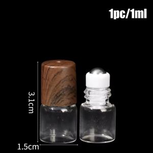 4Pcs Mini Glass Essential Oil Roller Bottles Empty Cosmetic Container Roll on Refillable Bottle Refillable Wood Lid Tool 1/2/3/5ml