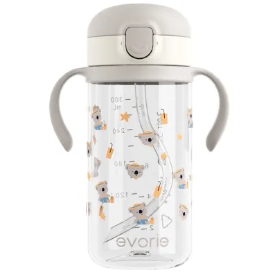 Evorie Tritan Toddler Sippy Cup Kids Water Bottle for 1-3 year old 300mL With Silicone Straw & Removable Handles Sealed and leakproof portable and drop-resistant
