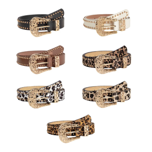 Punk Styles Leopard Pattern Belt for Women Skinny Belt for Pants Dress PU Leather Rivet Studded Waistband for Daily Wear