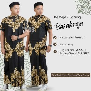 Setelan Koko + Sarung Batik Lengan Pendek Fashion Muslim Pria Terbaru Bahan Katun Premium BRBJ
