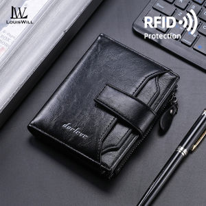 LouisWill Mens Short Wallet Anti-Theft RFID Retro PU Buckle Coin Purse Business Multi-Card Position Large Capacity Zipper Wallets Travel Purses Coins Pouch ID Credit Cards Holders