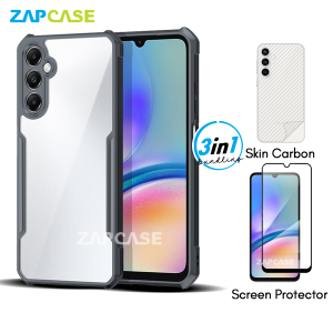 3in1 Case Samsung A05S Armor Fushion Casing Free Tempered Glass Dan Skin Carbon