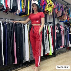 [FreeshipMAX] B013 Bộ Jogger Nữ Chỉ Nổi Áo Croptop Phối Lưới Tập Thể Thao Gym Yoga Zumba Earobic HCM