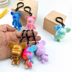 KiddoZone DIY Fluid Bearbrick Keychain Handmade Toy (6.5cm Bear + Material Pack + Pigment) Violent Bear Personality Model Ornaments Graffiti Toys diy Blind Box Bag Homemade Painting Pendant