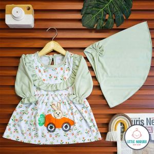 Gamis Bayi gamis Lebaran Bayi Perempuan Ukuran Allsize 0-12 Bulan Motif Rabbit CAR SNI