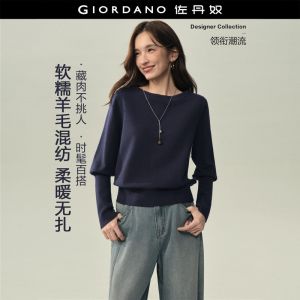 GIORDANO Women Sweaters Elegant Boat Neck Sweaters Bishop Sleeve Fashionable Casual Relaxed Sweaters 18356731