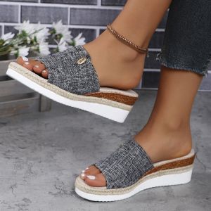[Free Shipping] Plus-Size WomenS Summer New Style Open-Toe Sandals With Braided Rope And Thick Soles Perfect For Casual Beach Wear