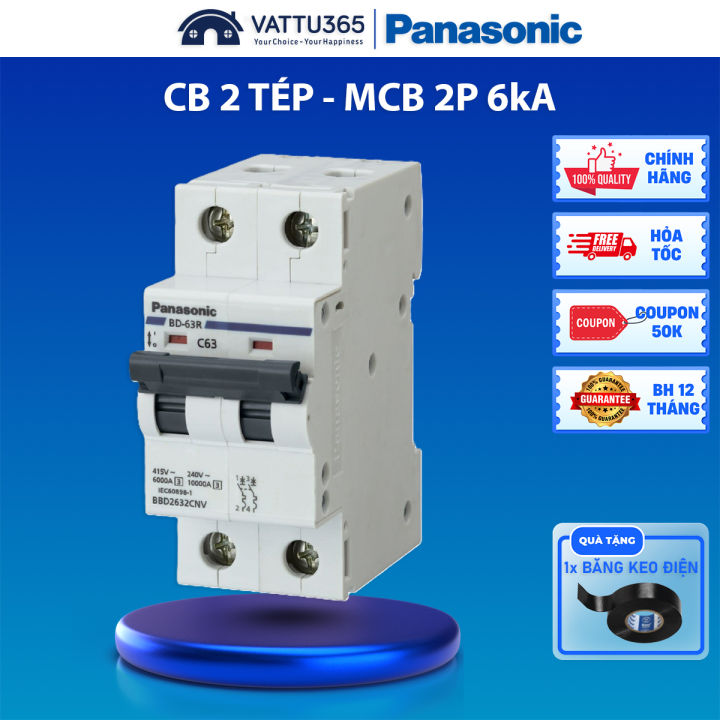 CB 2 Tép, MCB Panasonic 2P 6kA Chính hãng | Cầu dao tự động DIN ...
