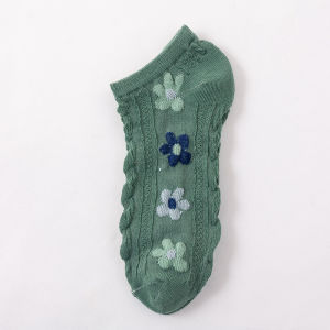 QSKS97 Kaos Kaki Wanita Ankle Socks Kaos Kaki Pendek Kaos Kaki Semata Kaki Motif Bunga Rajut