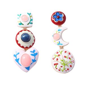 CURIO12 Creative Asymmetrical Enamel Dangle Earrings Charm Flower Geometric Stud Earrings Cute Alloy Bohemian Dangle Earring Beach