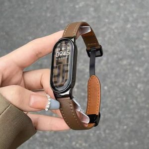 Leather Magnetic Buckle Strap For Xiaomi Smart Band 10 Mi Band 9 8 Bracelet Wristband