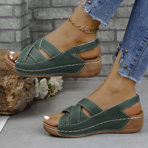 [Free Shipping] New Summer Wedge Heel Velcro Peep-Toe Roman Sandals for Women Plus Size Thick-Soled Sandals for Women In Stock
