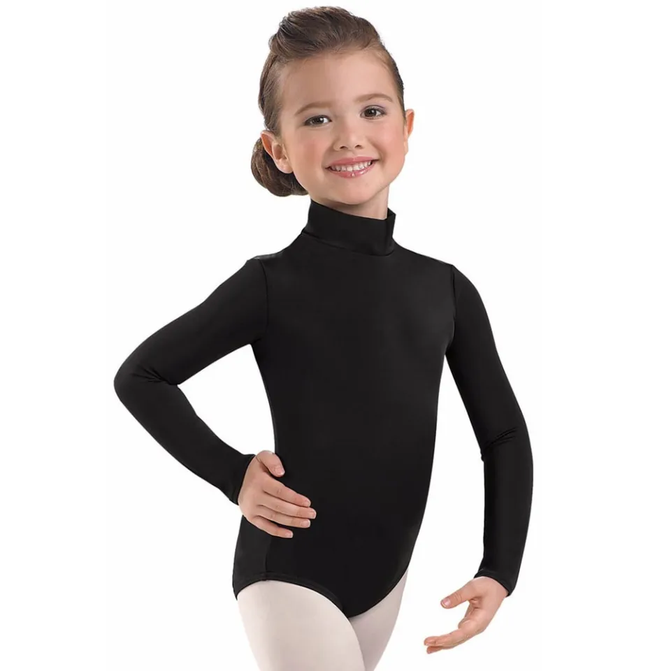 OVIGILY Kids Black Long Sleeve Ballet Leotards For Girls Gymnastics Spandex  Turtleneck Dance Leotard Bodysuits Team Basics