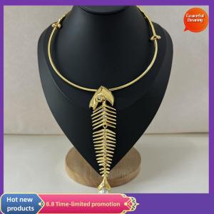 Graceful Novelty Design Alloy Big Fish Bone Pendant Choker Necklace For Women Fashion Exaggerated Necklace Jewelry Accessories Gift