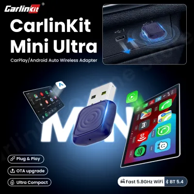 CarlinKit Wireless CarPlay Adapter Ultra Wired to Wireless Apple CarPlay and Android Auto 2 in 1 Support 5G WifI & Bluetooth 5.0 No Latency For Factory CarPlay Android Auto