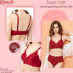 3Pcs Bra Sorex 17233 I Bra Busa Tanpa Kawat Dengan 3 Kait  Bra Sorex Cup Besar