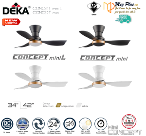 DEKA CONCEPT Mini / Mini LED Series 34" / 42" 3 Blades DC Motor 7 Speed Forward + 7 Speed Reverse Magnesium / White Ceiling Fan NEW Design Ceiling Fan 18W LED 3 Color