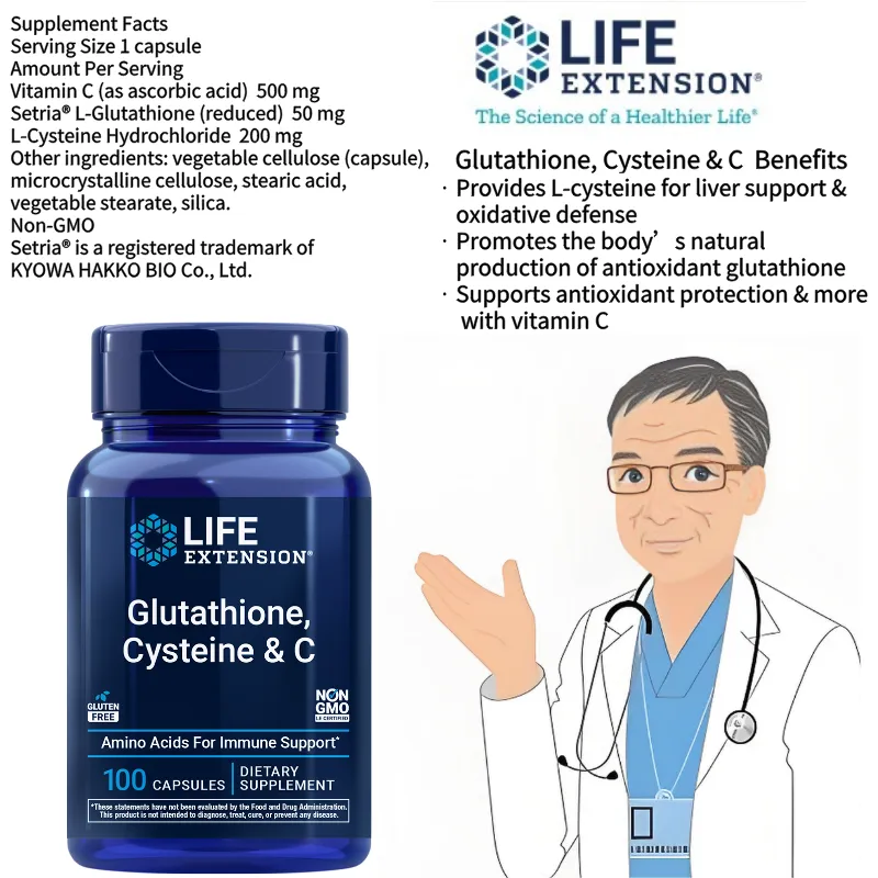 life extension glutathione cysteine & c 100 capsules Glutathione, แคปซูล กลูตาไธโอน ซีสเทอีน วิตามินซี สารต้านอนุมูลอิสระ ส่งเสริมสุขภาพตับ bpc 157 parkinson's disease Size:10ML Wholesale