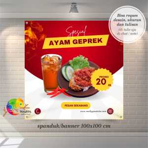 Cetak Spanduk Banner Merah dan Kuning Modern Promo Ayam Geprek