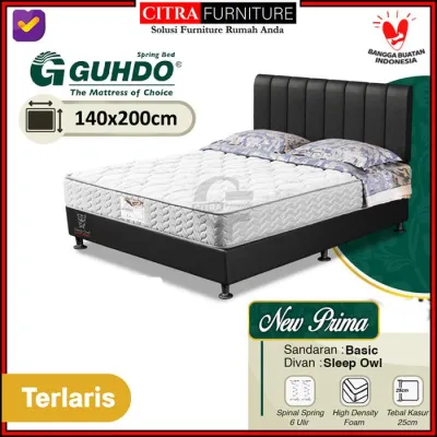 Guhdo Springbed New Prima 140x200x25 - Full set | Gudho Spring bed - Putih DIVAN+MATRAS
