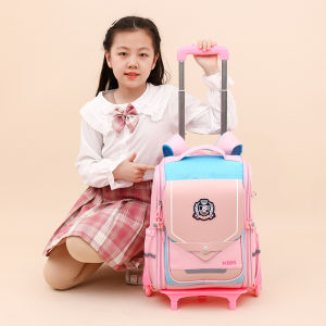 New 6-wheel 2-wheel Trolley Bag Primary School Students 1-6 Grade Boys Girls Lightweight Ridge Protection Waterproof Large Capacity Backpack