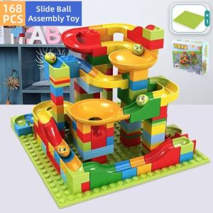 168/336 PCS Building Blocks Marble Run Toys ABS Material STEM Training DIY Gift for Boys Girls 3-5