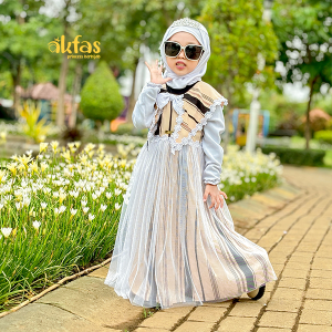 AKFAS - Gamis Anak Perempuan Motif Floral/Polos Lengan Panjang Bordir Kode 46