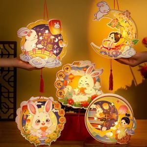 YUCHEN Cartoon Rabbit Lanterns Luminous Glowing Lantern DIY Material Package Cute Flower Light Mid-Autumn Festival Lantern Mid-Autumn Festival