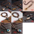 VBNFH Women Men Jewelry Nepal Buddhist Fish Pendant Wood Beads Long Necklace Necklace. 