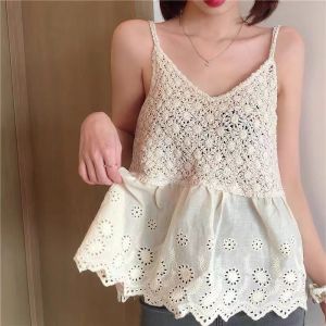 Sleeveless hollow camisole summer short knitted tops for women new style 2024