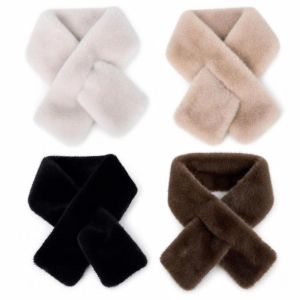 MODERNLUX Faux Mink Fur Cross Scarf Soft Solid Color Neckerchief Wrap Winter Warm Thickened Neck Scarf Autumn Winter