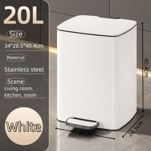 20L/30L Stainless Steel aesthetic trash bin can with pedal for room Kitchen garbage bin container with cover trash bin large outdoor