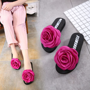 MANXIXI Beautiful 1.18 Inches Wedge Sandals Big Flowers Inlay Rubber Sole Sturdy Flat Slippers For Women (Size 35-40)