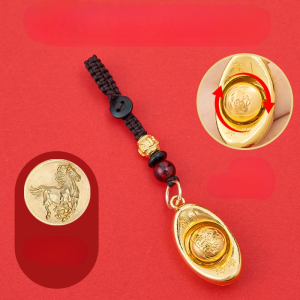 2025 Chinese Zodiac Keychain Pendant Gold Yuanbao Turn Brave Charm Gold Round Treasure Guardian Attract Wealth Guardian转转十二生肖钥匙扣
