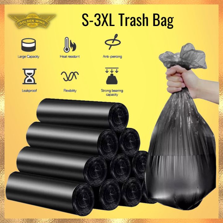 𝙂𝙒 S-3XL 50/100pcs Leak-proof Biodegradable Black Trash Bag Garbage Bag  Roll Basurahan Black Plastic Trash Bin S, M, L, XL, XXL, XXXL