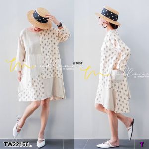 TW22166 dress เดรสคอกลมแขนยาว ลายกราฟฟิก ..