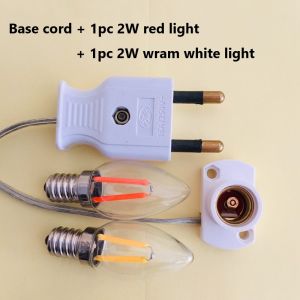 Altar Light Lamp 2.8inch /Electric Candle Light With Plug Wire/LED EDISON Bulb 2PCS E12 Red and Warm White Lights