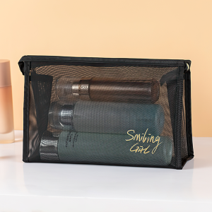 Portable Transparent Travel Pouch Cosmetics Makeup Bag Toiletries Organizer Mesh Net Polyster Travel Makeup Bag