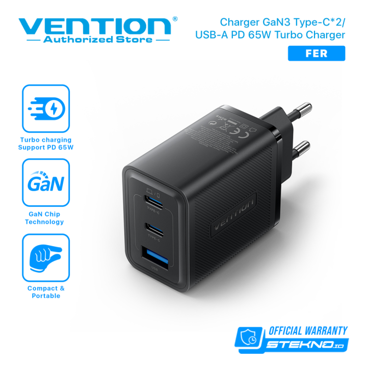 Vention Adaptor Fast Charger GaN USB A Type C 65W Android iPhone Lazada  Indonesia