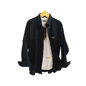 Kemeja Anak Lengan Panjang Trendy Dan Stylis Warna Hitam 100% Cotton Linen