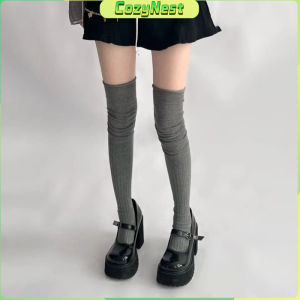 C.N. 1Pair Women Thick Cotton Long Girls Long Tube School Socks Black/White/Gray Lolita JK Style Knit Stockings